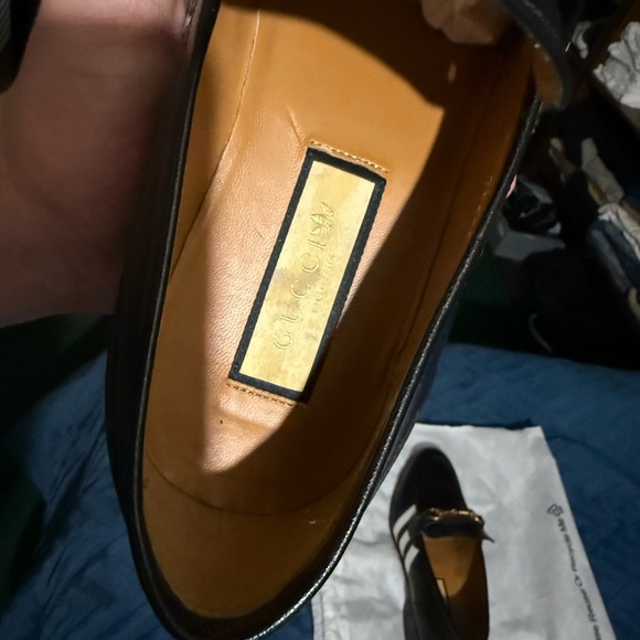 Gucci x Adidas Black Leather Loafers with White Stripes and Gold Detail - Picture 7 of 7